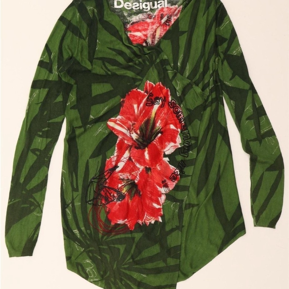 Desigual Green and Red Floral Cardigan small $85